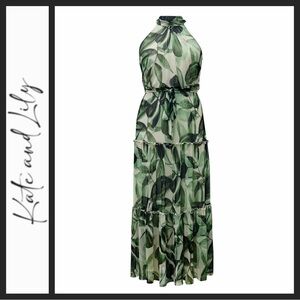 NWT Kate and Lily Mock Neck Tropical Print Maxi Dress